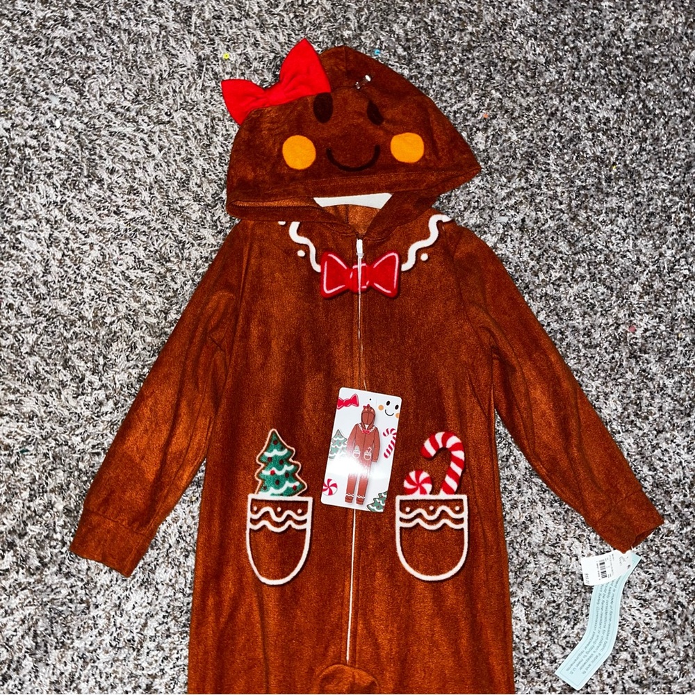 Brown Gingerbread Onesie with Red Accents - Picture 2 of 2